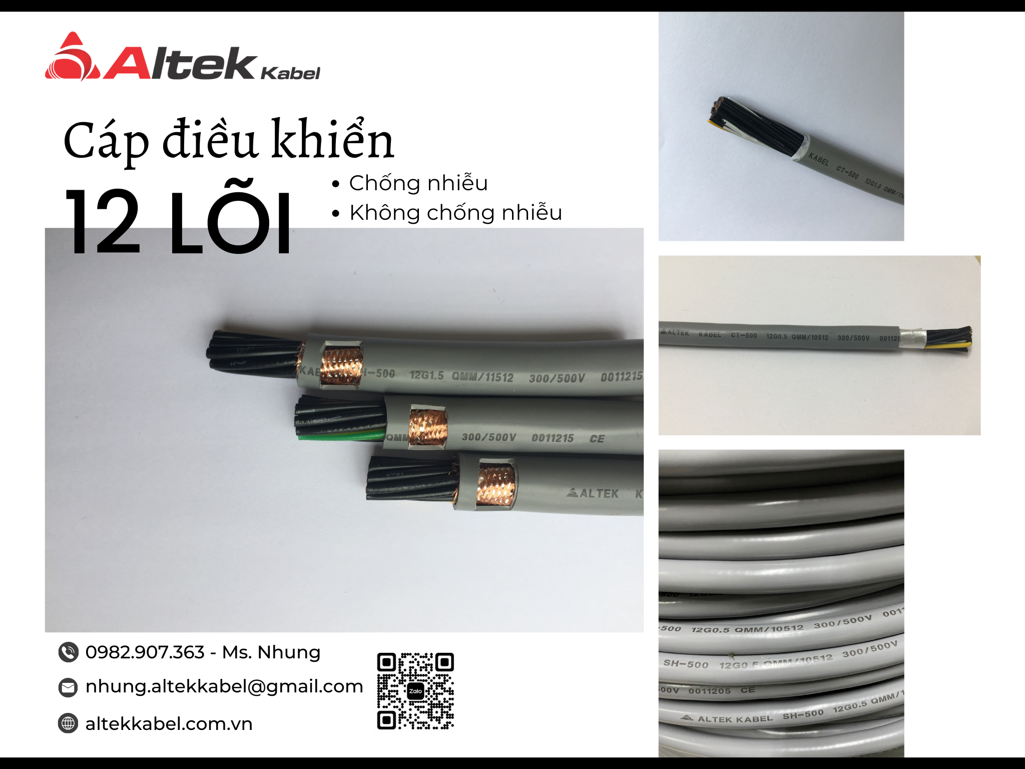 Cáp điều khiển 12 lõi Altek Kabel lõi đồng 100%, dây đánh số